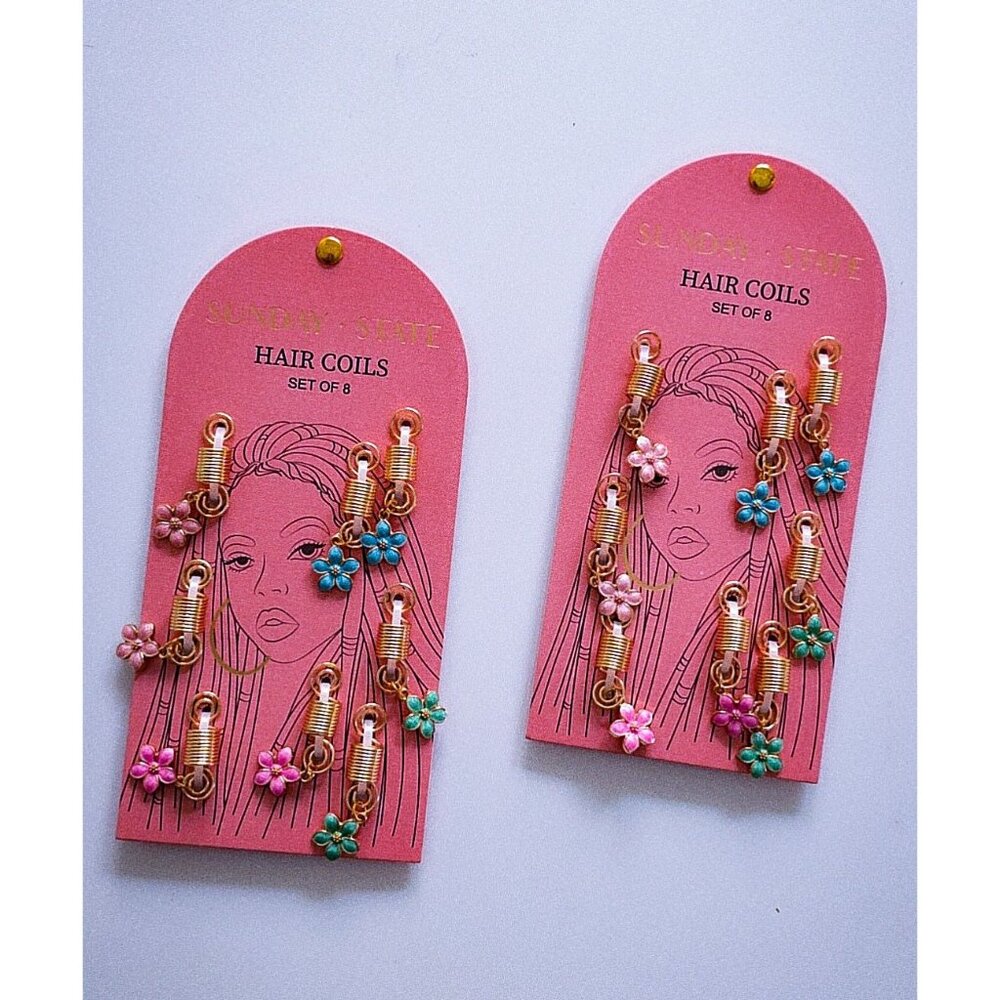 2 Sets Hair Coils Flower Charms Gold Loc Jewelry Braids Dreads Accessories
